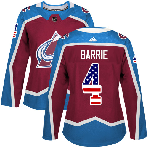 Adidas Avalanche #4 Tyson Barrie Burgundy Home Authentic USA Flag Women's Stitched NHL Jersey - Click Image to Close